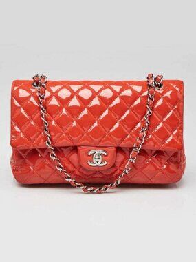 Chanel Pink Quilted Patent Leather Classic Medium Double Flap Bag